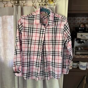 Burberry Pink Plaid Button-Up Shirt